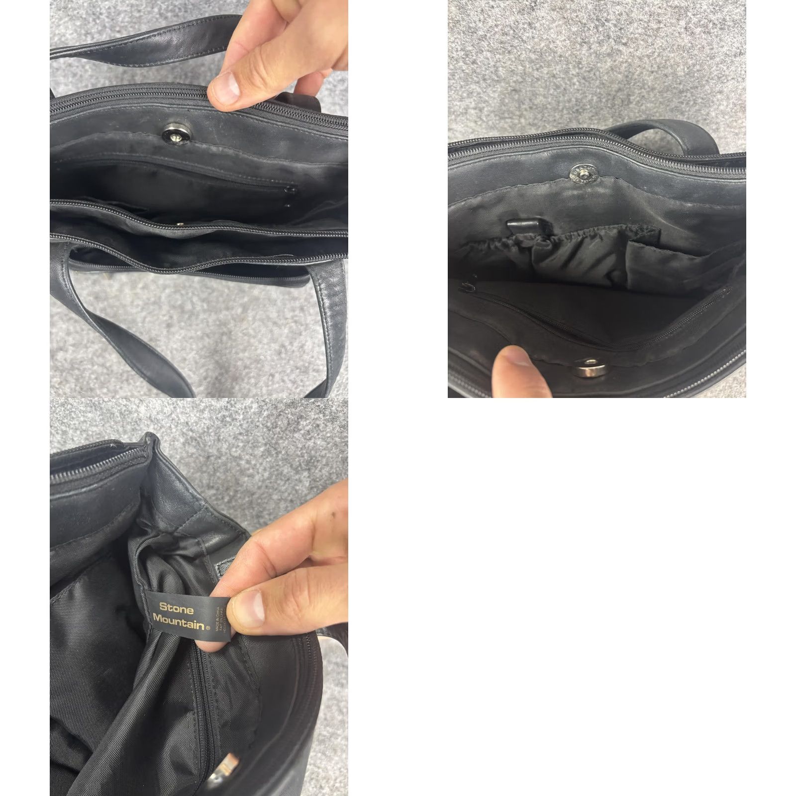 Vintage STONE MOUNTAIN Leather Shoulder Bag Tote Womens Black Zip Pockets Organizer Large Size ONE SIZE - 8 Thumbnail