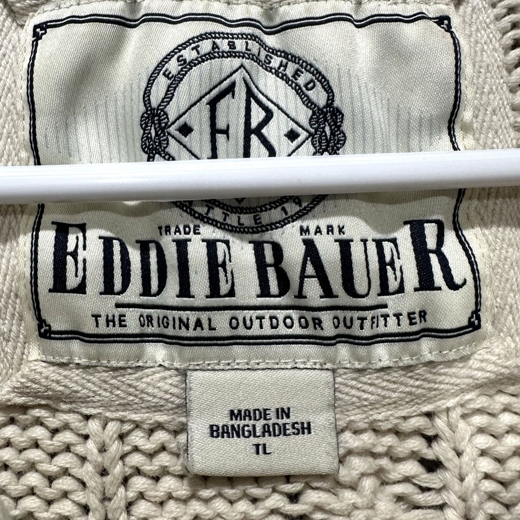Eddie Bauer Eddie Bauer Sweater Mens LT Large Tall Cream Cable Knit Henley Cotton Outdoor Size US L / EU 52-54 / 3 - 5 Thumbnail