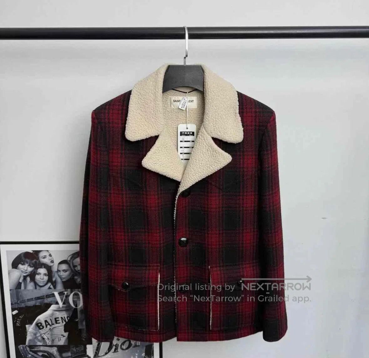 Saint Laurent Paris Saint Laurent Plaid Shearling Collar Coat. Size US S / EU 44-46 / 1 - 1 Thumbnail