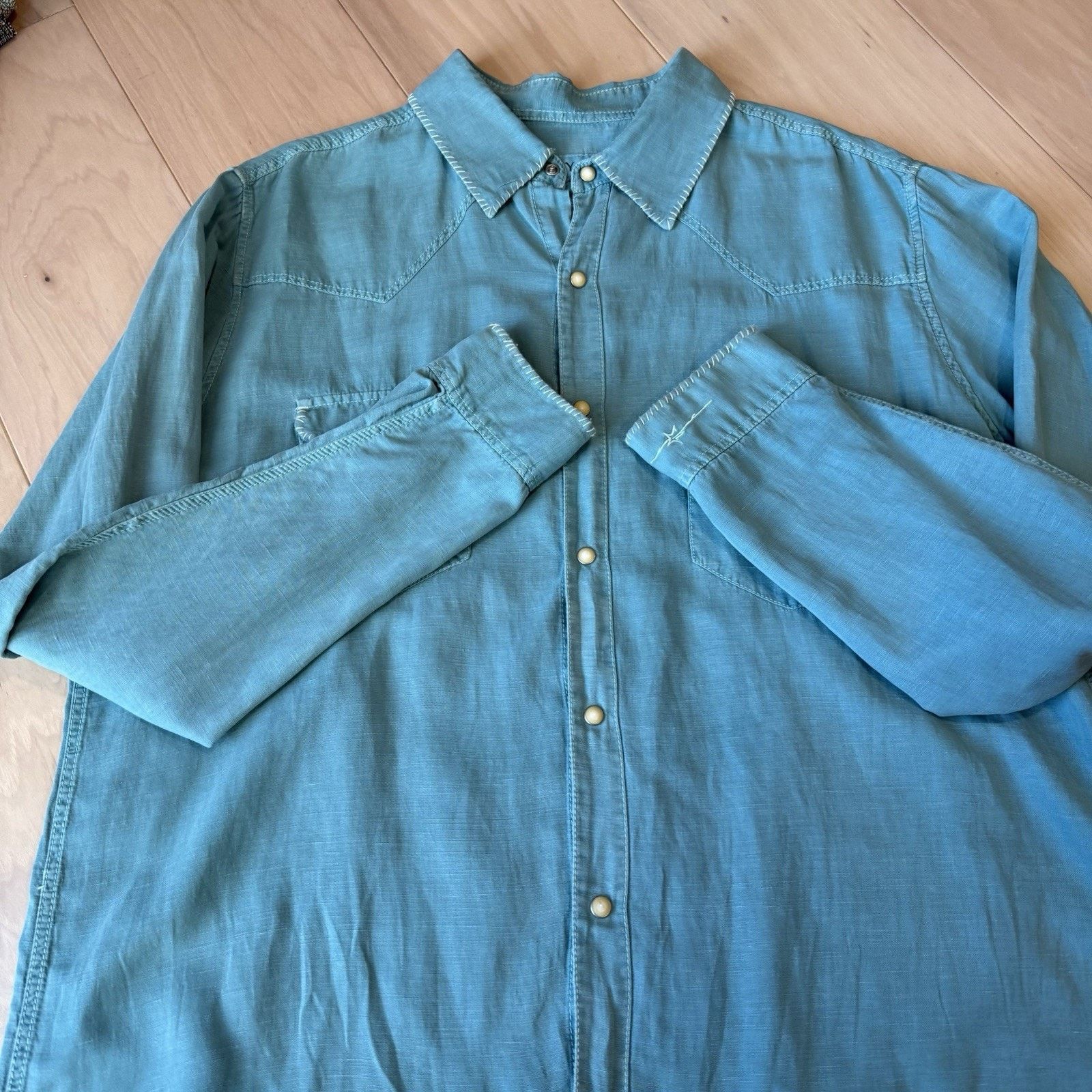Wrangler Ryan Michael Silk Pearl Snap Shirt XL Teal Western Button Up Size US XL / EU 56 / 4 - 3 Thumbnail