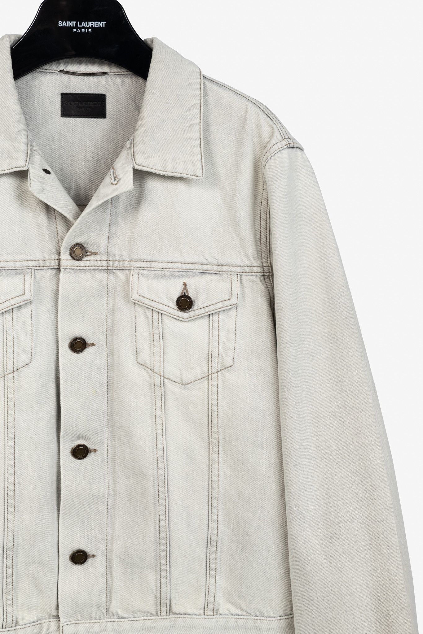 Saint Laurent Paris Saint Laurent Light-Grey Cotton-Denim Frayed-Cuff Jacket Size US XL / EU 56 / 4 - 5 Thumbnail