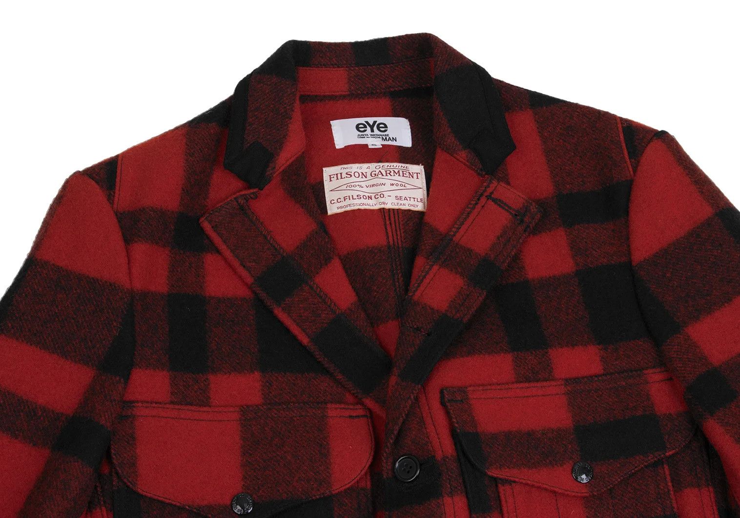 Junya Watanabe Red and Black Gingham Check Leather Elbow Patch Jacket Size US S / EU 44-46 / 1 - 2 Thumbnail