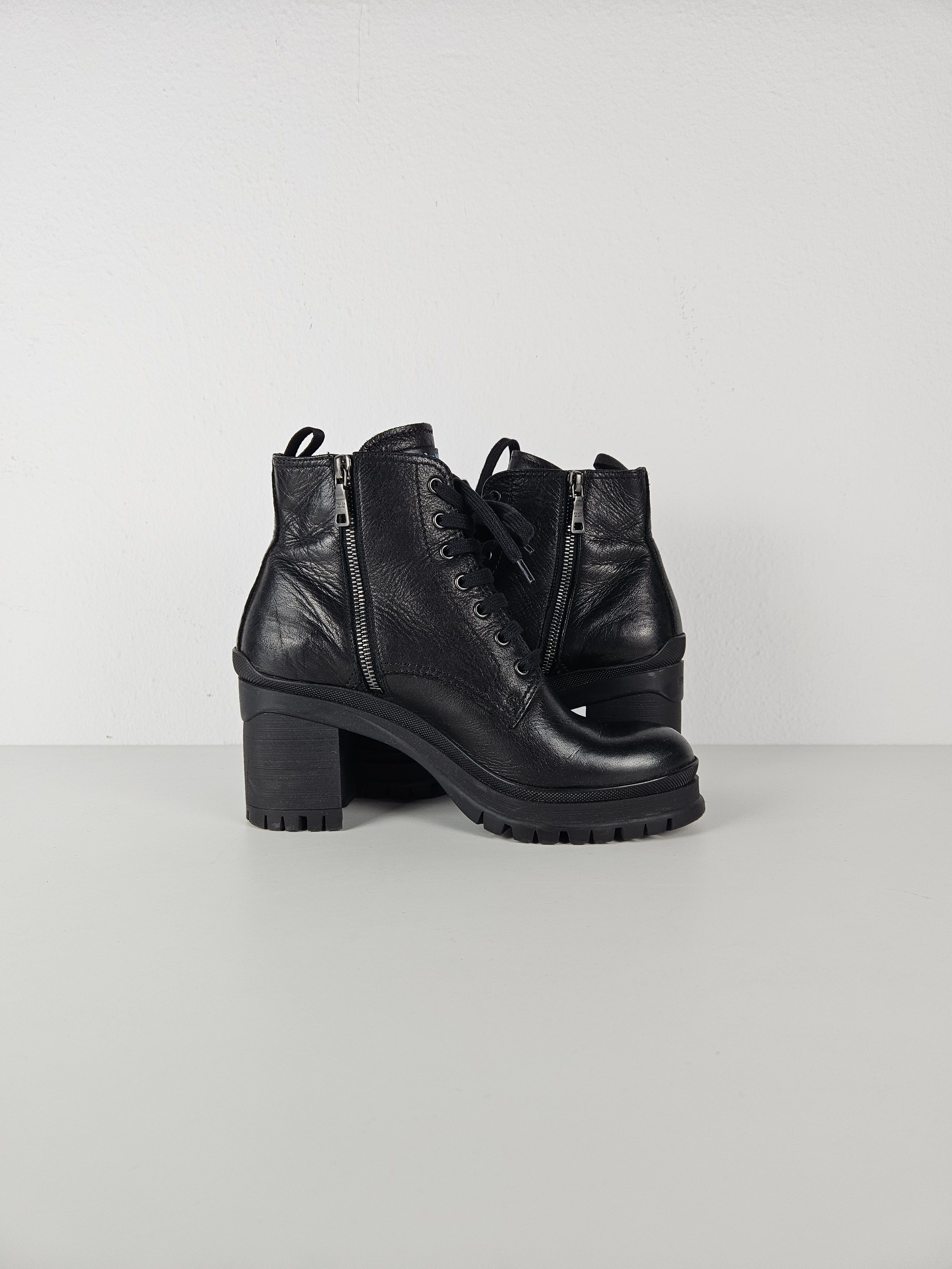 Prada Prada lace up block heel notched sole ankle boots Size US 8.5 / IT 38.5 - 9 Thumbnail