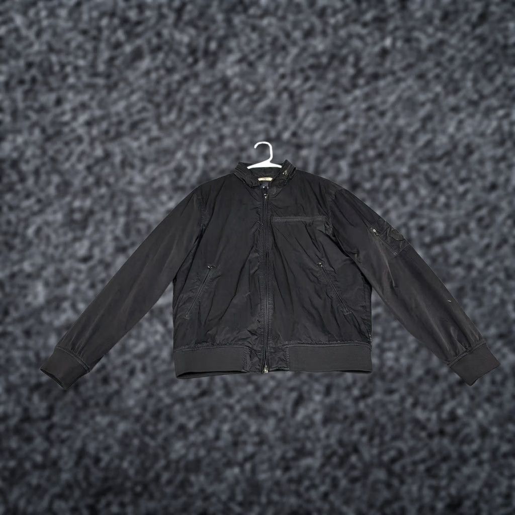 Vintage Armani Jeans Jacket Mens L Black Bomber Full Zip Lightweight Utility Techwear Size US 33 - 1 Thumbnail