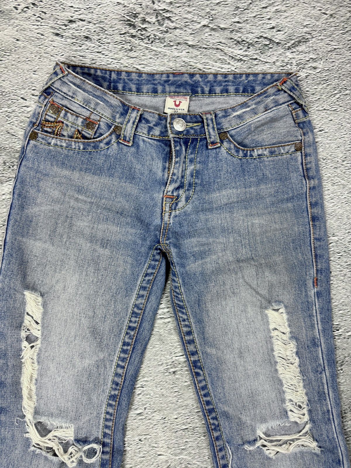 True Religion True Religion flared jeans blue white thick stitching Y2K Size 27" / US 4 / IT 40 - 7 Thumbnail