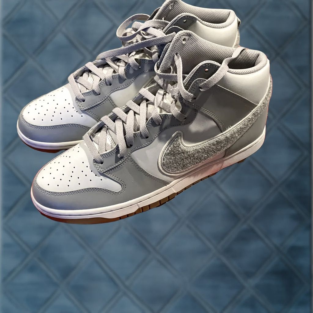 Nike VINTAGE Nike Dunk Hi Retro University Gray Chenille Swoosh Sneaker Size 12.5 Mens Size US 13 / EU 46 - 1 Thumbnail