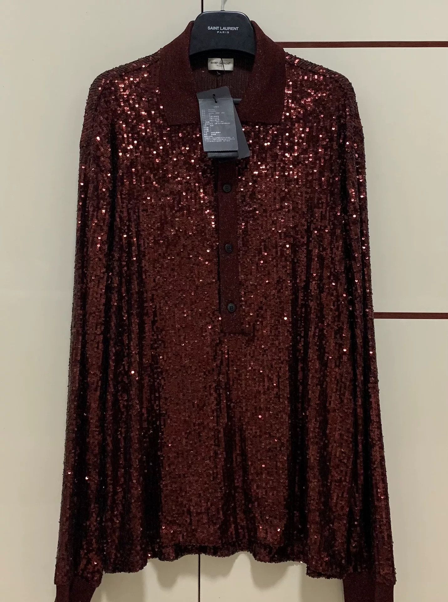 Saint Laurent Paris Saint Laurent SLP Red Sequin Shirt Size US XL / EU 56 / 4 - 1 Thumbnail