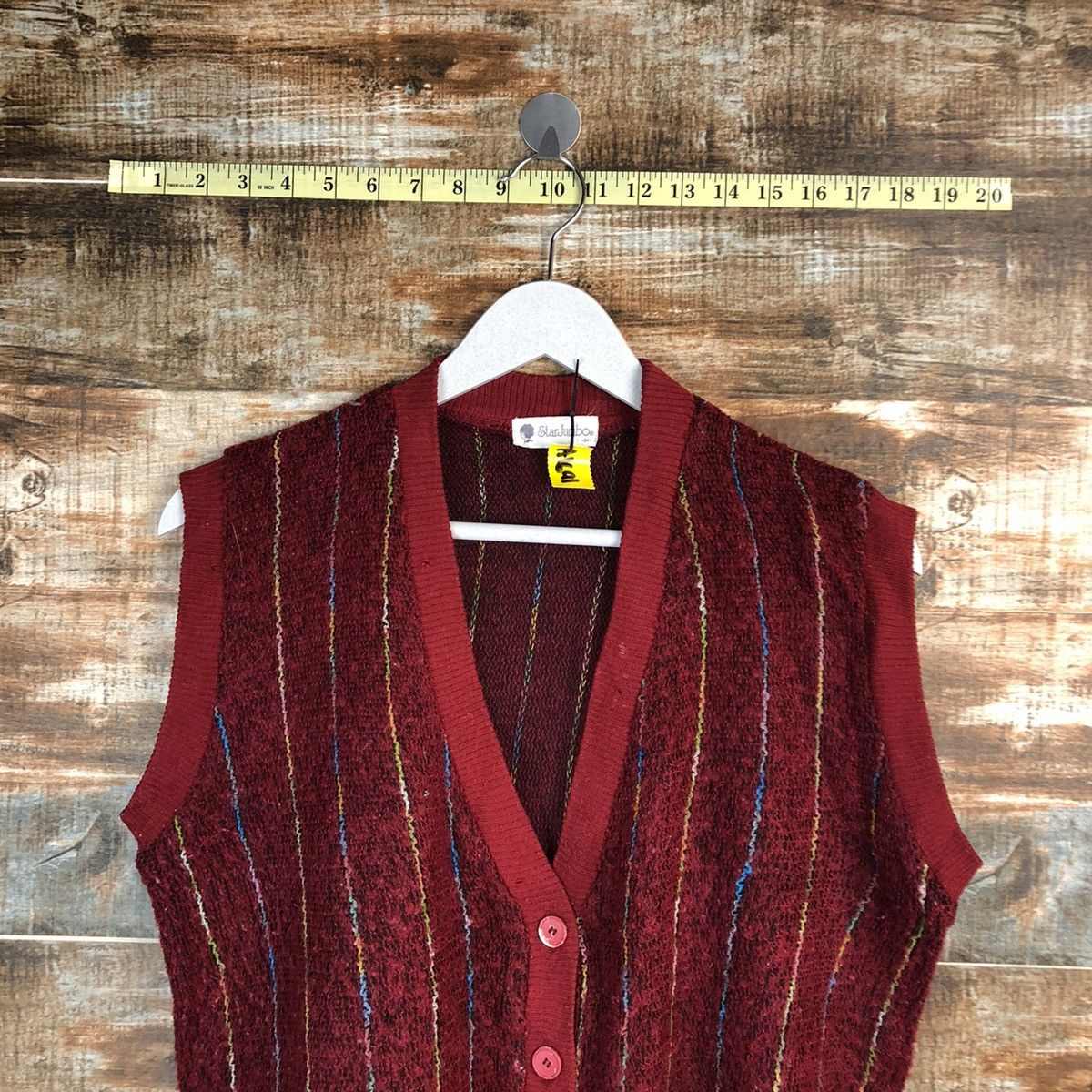 Homespun Knitwear Star Jumbo Red Cardigan Vest Knitwear #A1691 Size M / US 6-8 / IT 42-44 - 4 Thumbnail