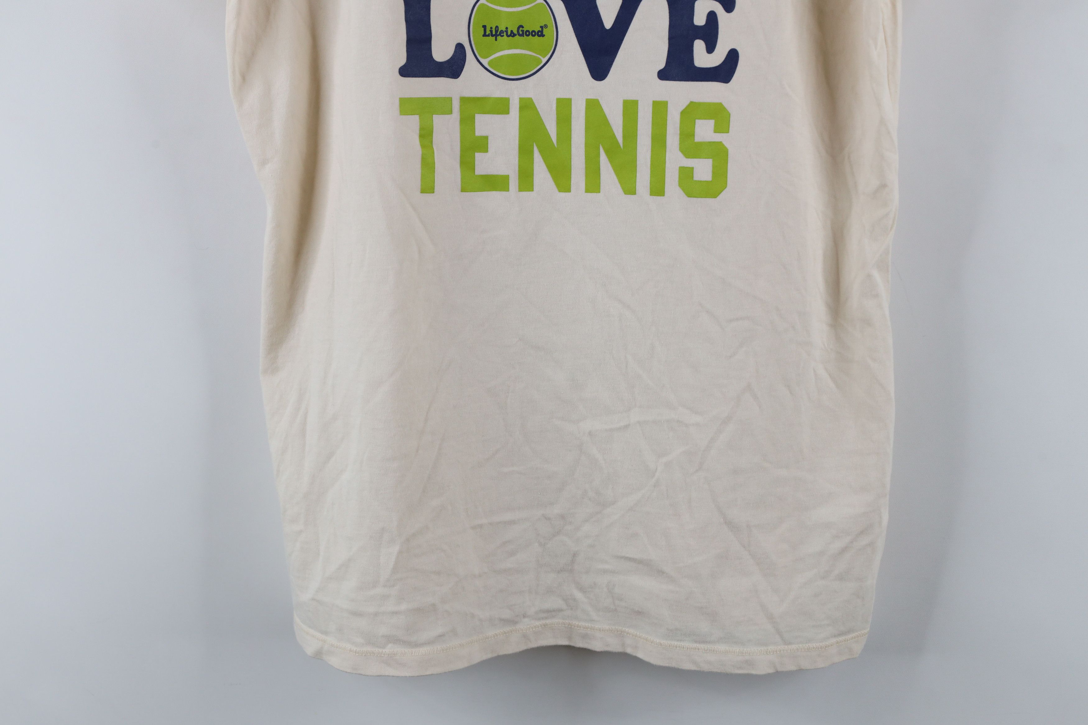 Life is Good × Vintage Life Is Good Peace Love Tennis V-Neck T-Shirt Beige Size M / US 6-8 / IT 42-44 - 3 Thumbnail