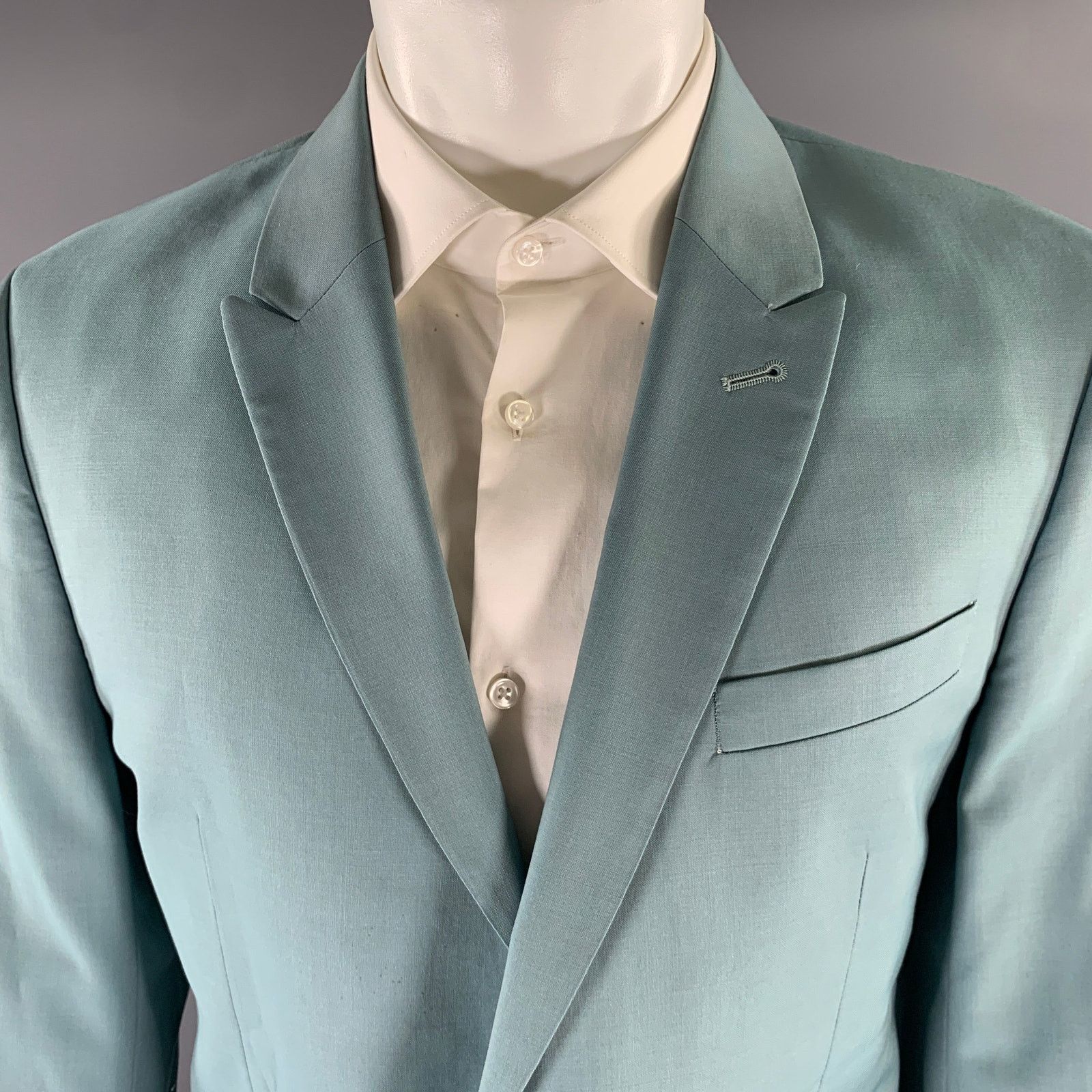 Paul Smith PS by PAUL SMITH Turquoise Wool Mohair Notch Lapel Coat Size 42R - 2 Thumbnail
