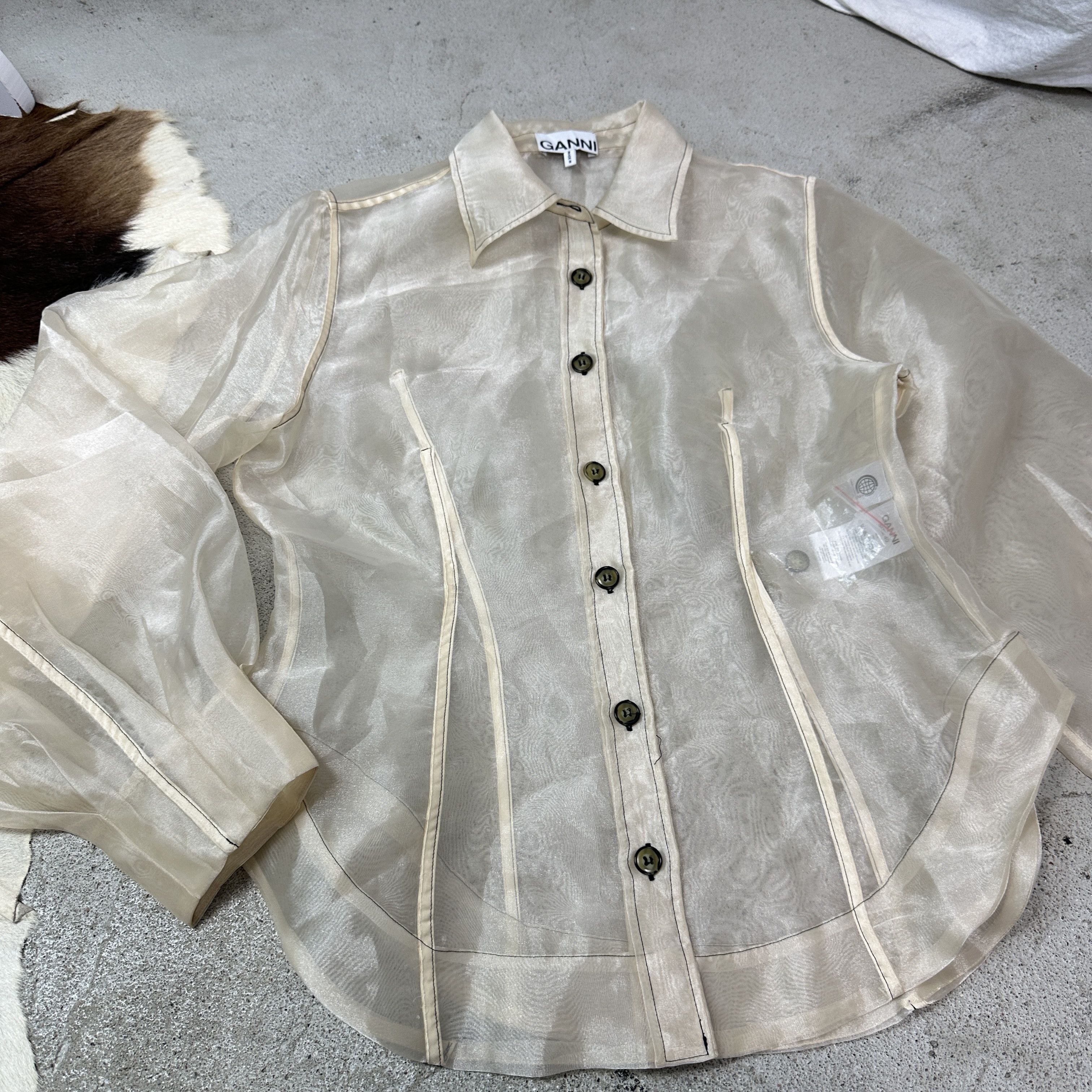 Ganni Vintage Ganni Sheer Oversize Nude Puffy Sleeves Shirt Y2K Size M / US 6-8 / IT 42-44 - 4 Thumbnail