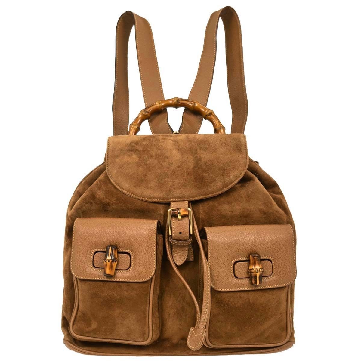 Gucci Gucci Vintage Bamboo Backpack Suede Size ONE SIZE - 1 Thumbnail