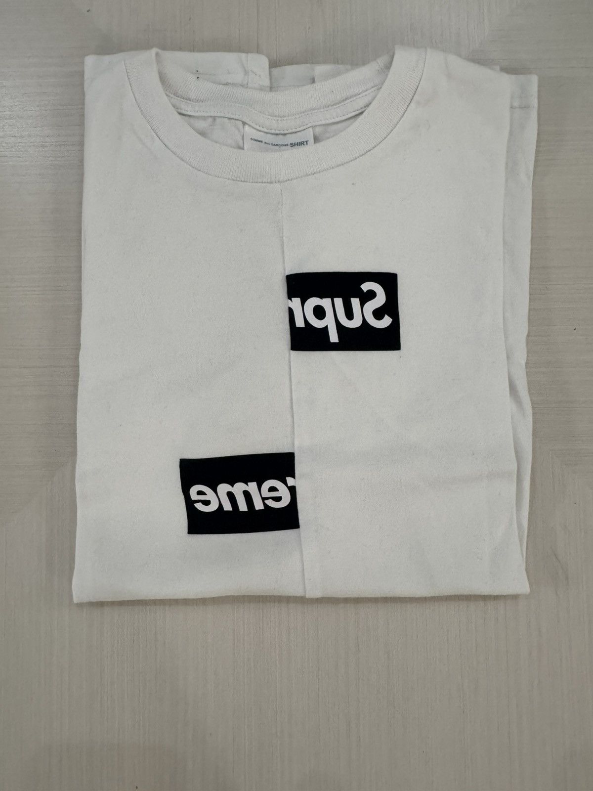 Supreme X CDG split box logo tee white FW18 sz S USED
