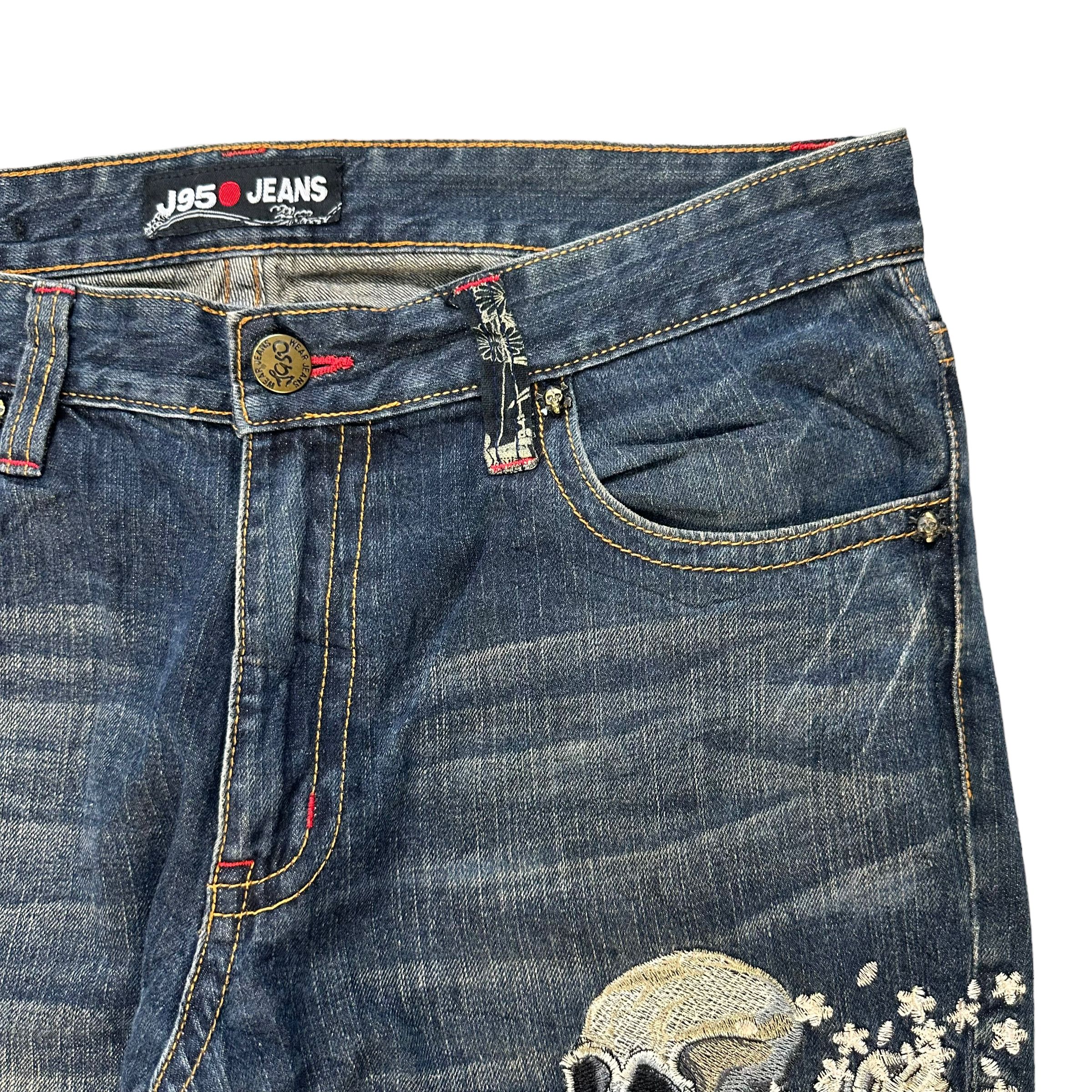 Japanese Brand J950 JEANS SUKAJAN EMBROIDERED SKELETON DENIM PANT #7801-177 Size US 35 - 7 Thumbnail