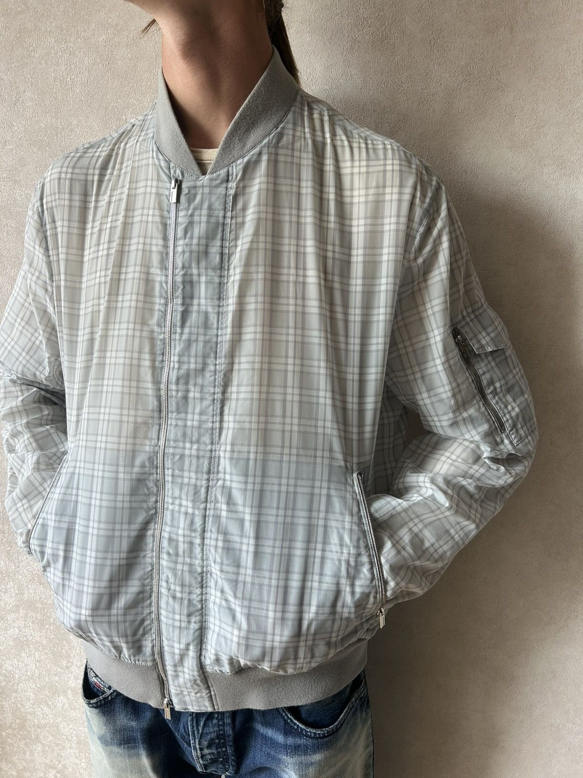 Hermes Vintage Hermès Check Pattern Bomber Jacket Plaid Lightweight Size US L / EU 52-54 / 3 - 6 Thumbnail