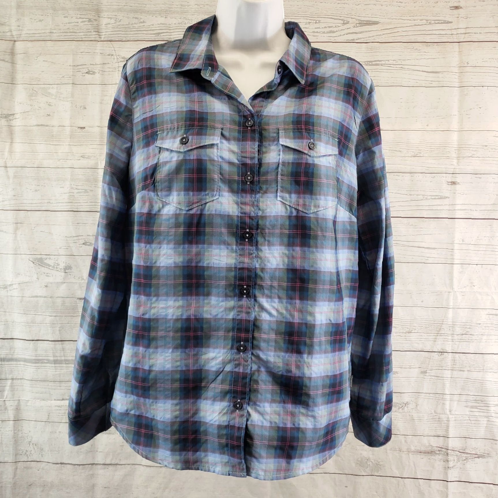 Eddie Bauer Eddie Bauer Womens Button Front Shirt Sz Medium Blue Pink Plaid Long Sleeve Shirt Womens M Blue Pink Plaid Button-Up Woman Shirt Size M / US 6-8 / IT 42-44 - 2 Thumbnail