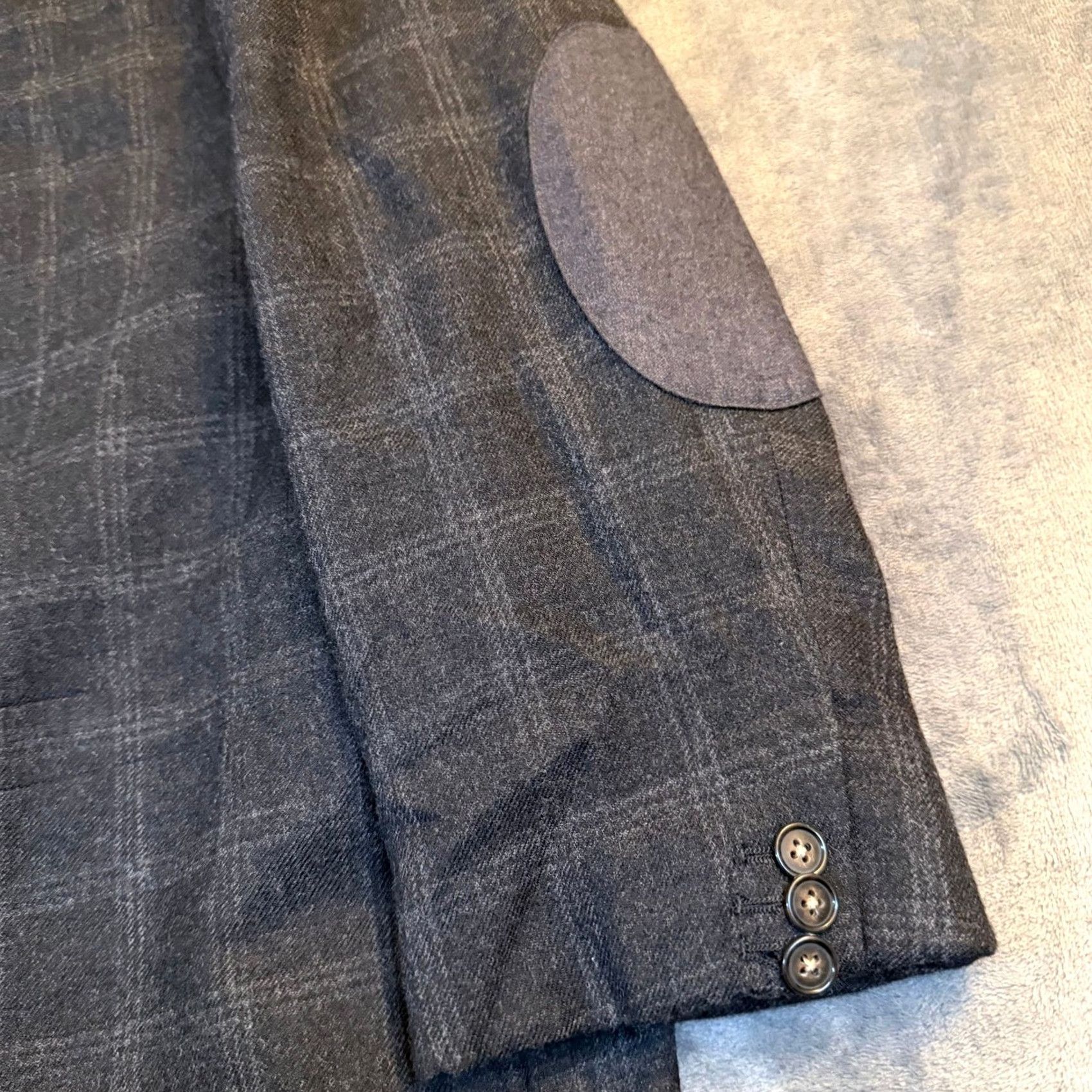 Cremieux Cremieux Collection Blazer Sport Coat XL Gray Windowpane Plaid Wool Blend Notch Lapel Two-Button Elbow Patch Pocket Patch Front Business Casual Mens Size 46R - 3 Thumbnail