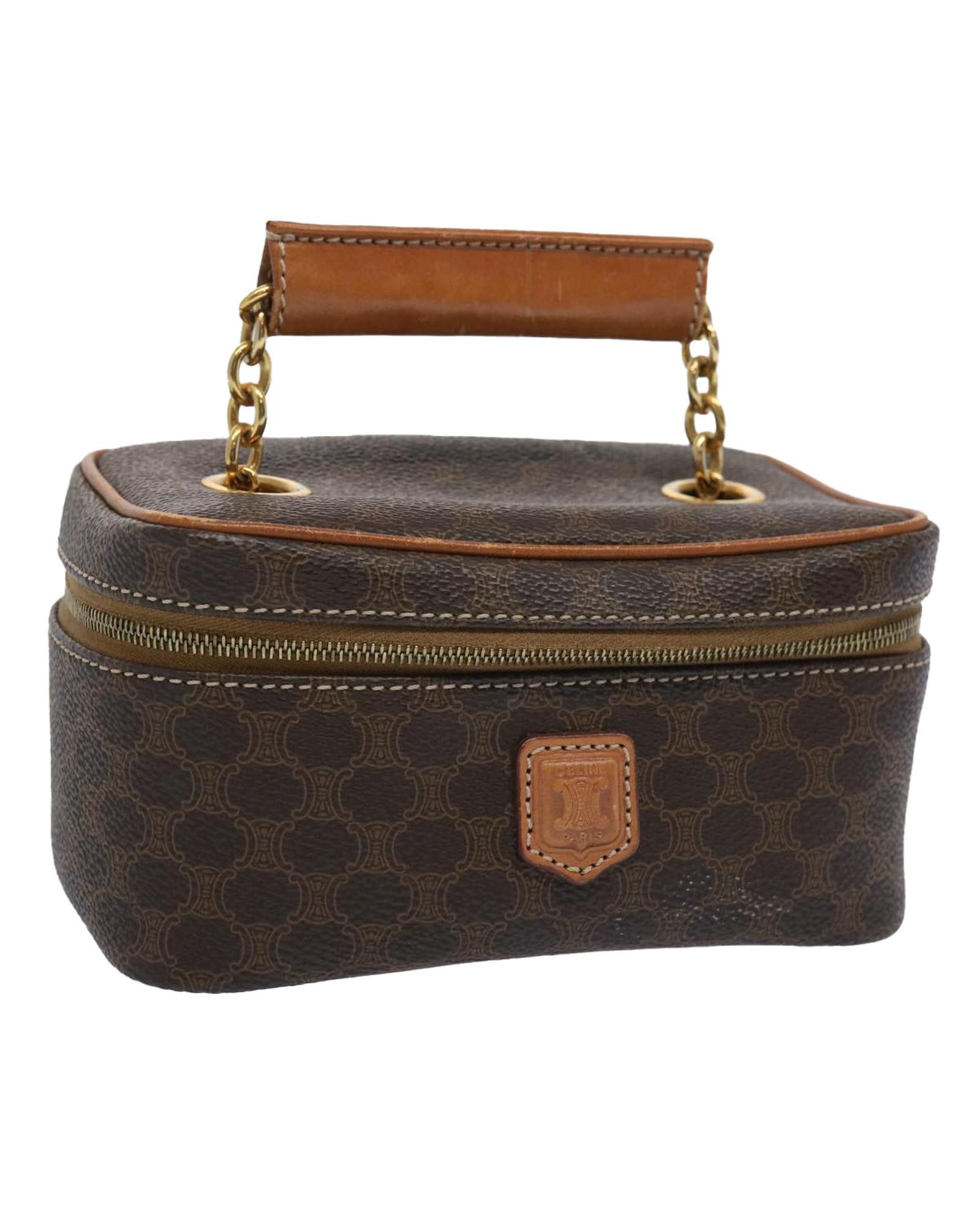 image of Celine Sophisticated Brown Leather Vanity Cosmetic Pouch, Women's