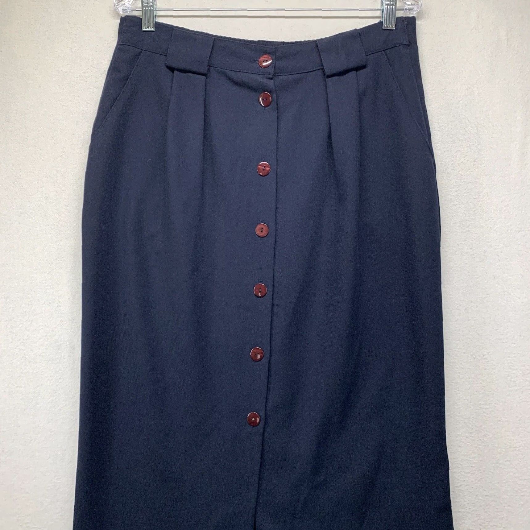 Vintage Womens Christy Girl Vintage Skirt Made USA Navy Blue Button Petite 12P Knee Length Tailored Pants No, sorry Size 34" / US 12 / IT 48 - 3 Thumbnail