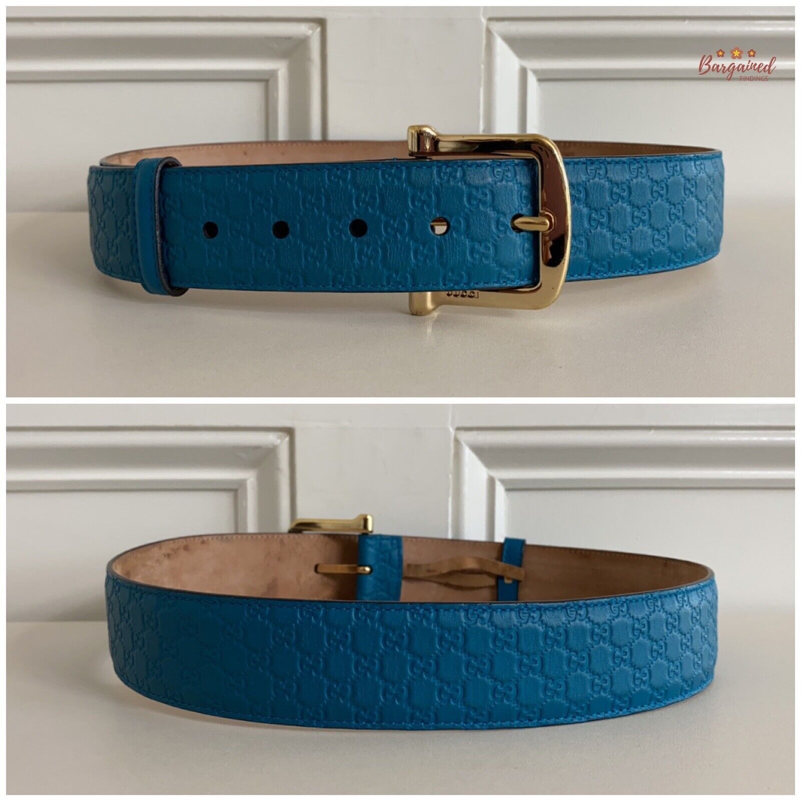Gucci GUCCI Teal Blue Microguccissima Leather Gold Buckle Belt Size 28 - 5 Thumbnail