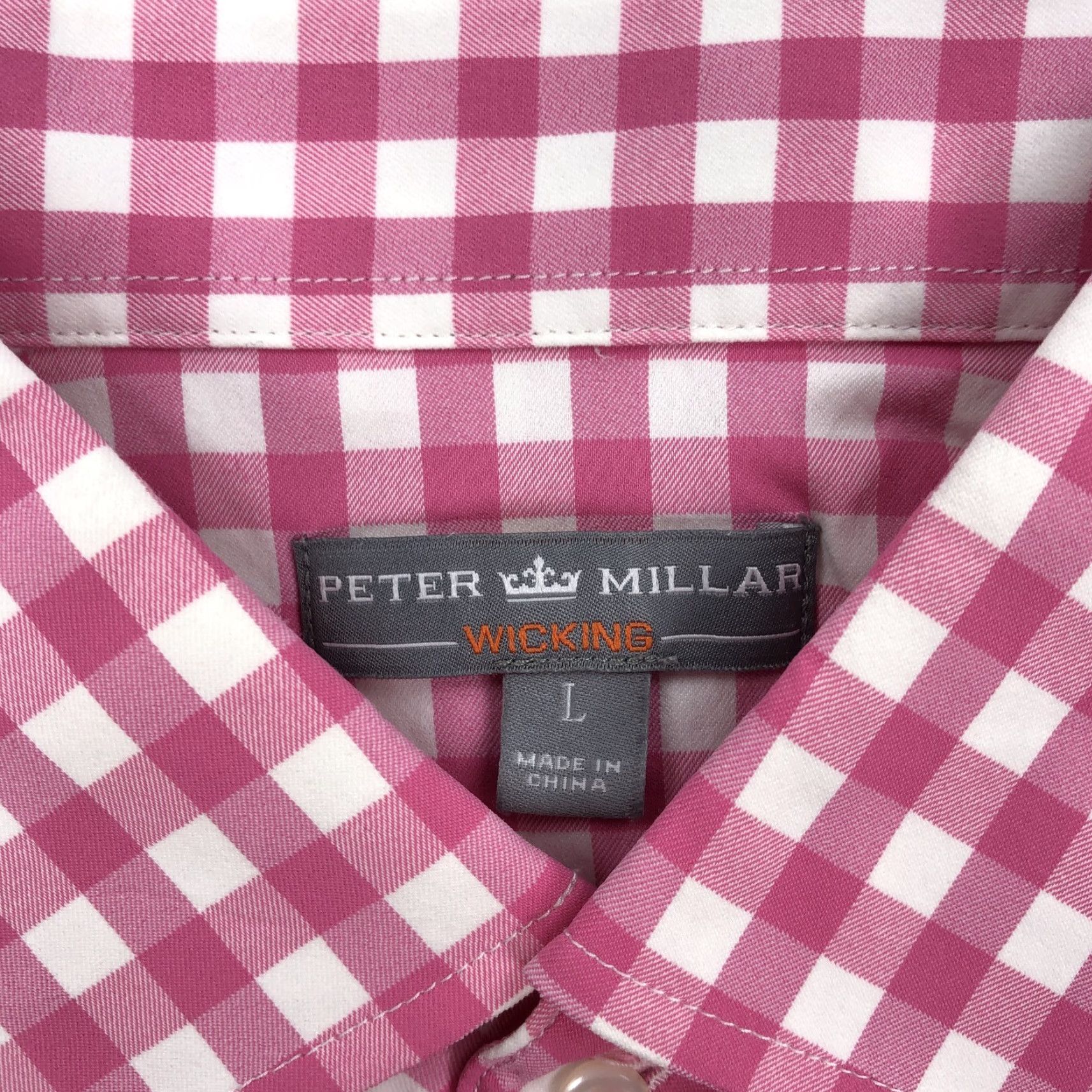 Peter Millar Peter Millar Men's L Button-Down Gingham Check Shirt Wicking Pink White Casual, Breathable, Long Sleeve, Office, Golf Mens Size US L / EU 52-54 / 3 - 4 Thumbnail