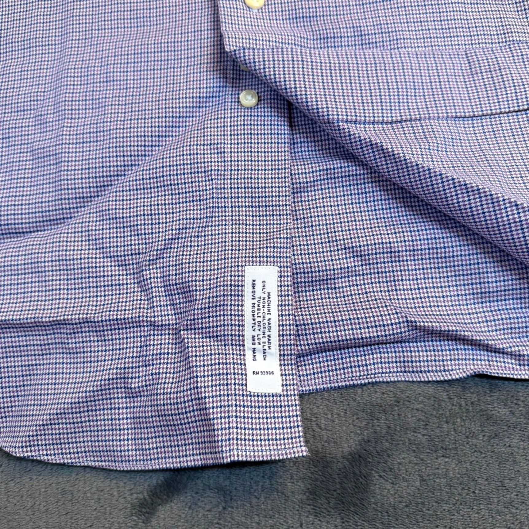 Brooks Brothers Brooks Brothers 346 Dress Shirt Slim Fit Non-Iron 100% Cotton Blue Purple Houndstooth 17 2/3 Men Long Sleeve Button-Front Casual Formal Business Mens Size 46R - 6 Thumbnail