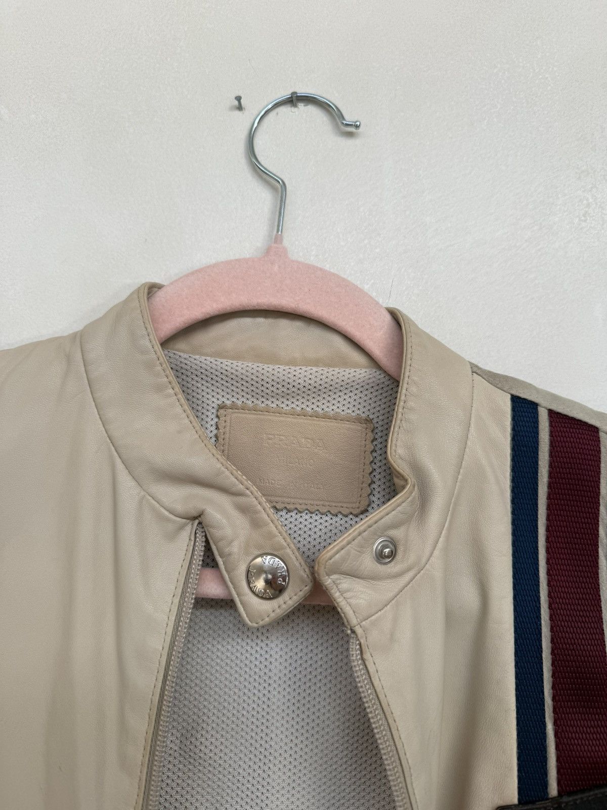 Prada PRADA Sport Linea Rossa Cream Leather Moto Jacket Size XS / US 0-2 / IT 36-38 - 9 Thumbnail
