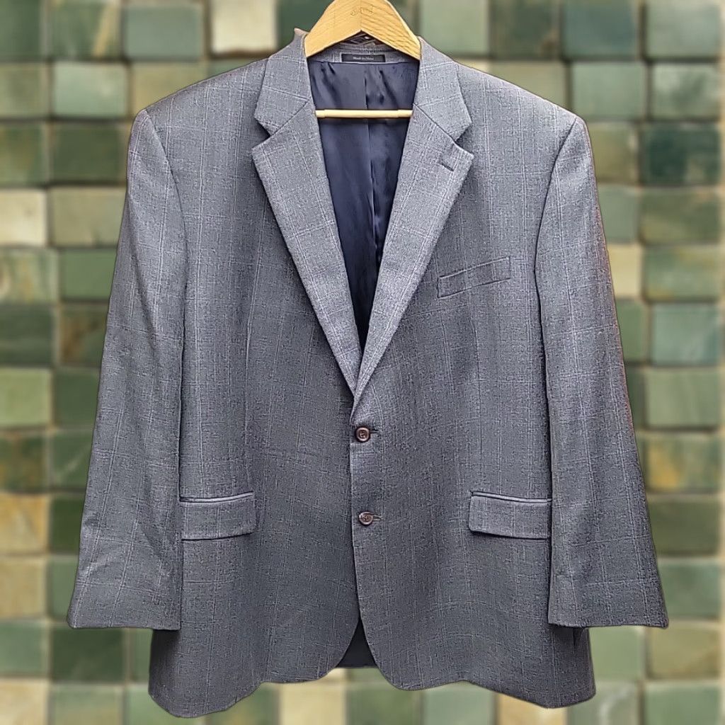 Ralph Lauren Lauren Ralph Lauren Blazer Mens 52L Gray Plaid Silk Wool Sports Jacket Size 52R - 1 Thumbnail