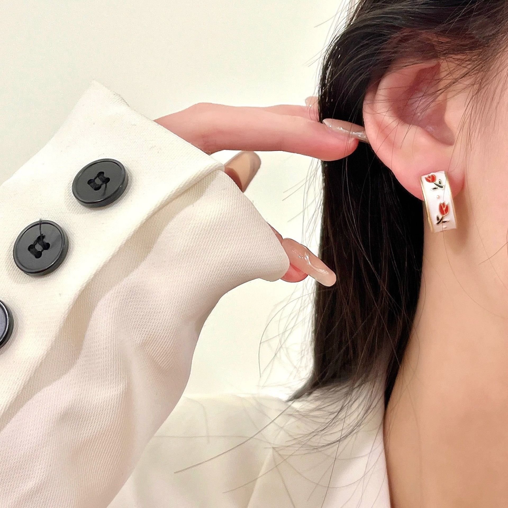 Jewelry × Sterling Silver ModernFlowers Earrings One Pairs Chrome Jewelry Size ONE SIZE - 3 Thumbnail