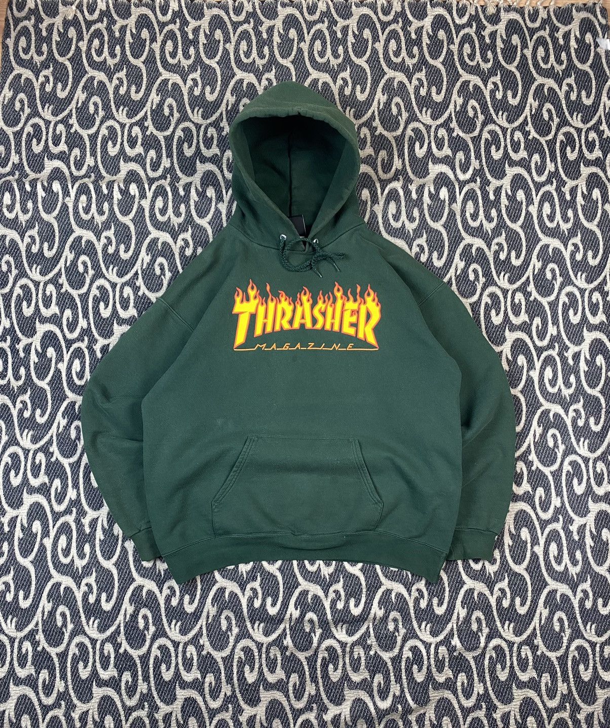 Skategang Streetwear Thrasher Vintage Thrasher Magazine Flame Logo Green Hoodie Grailed