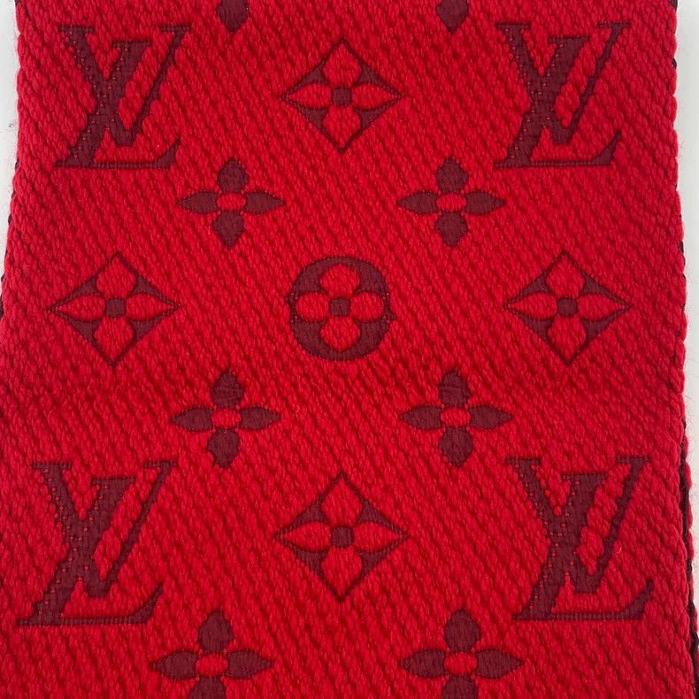 Louis Vuitton Louis Vuitton Red logo presbyopic full print wool fringe s Size ONE SIZE - 3 Thumbnail