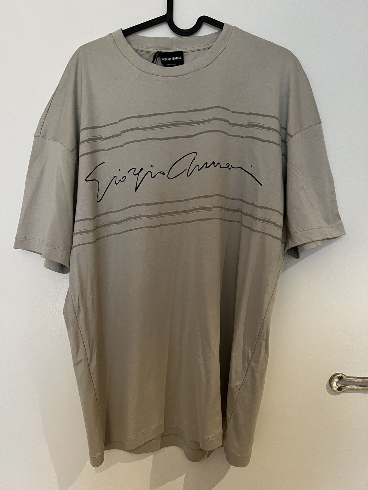 Giorgio Armani GIORGIO ARMANI Cursive brand-print cotton T-shirt 48 beige Size US XXL / EU 58 / 5 - 6 Thumbnail