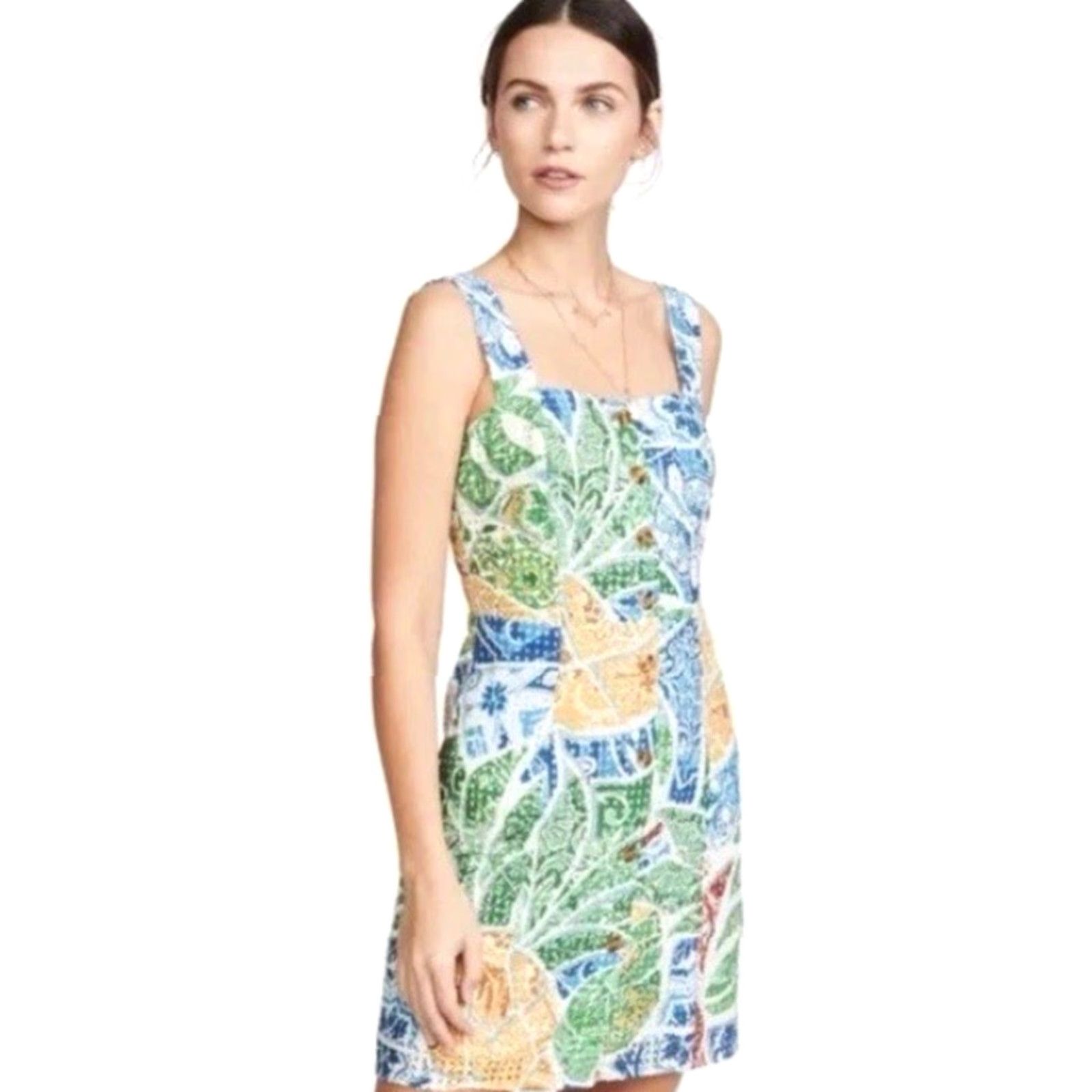 Farm Rio Farm Rio Women’s Tropical Tile Dress XS Travel Multicolor A-Line Midi Vacation Womens Size XS / US 0-2 / IT 36-38 - 2 Thumbnail