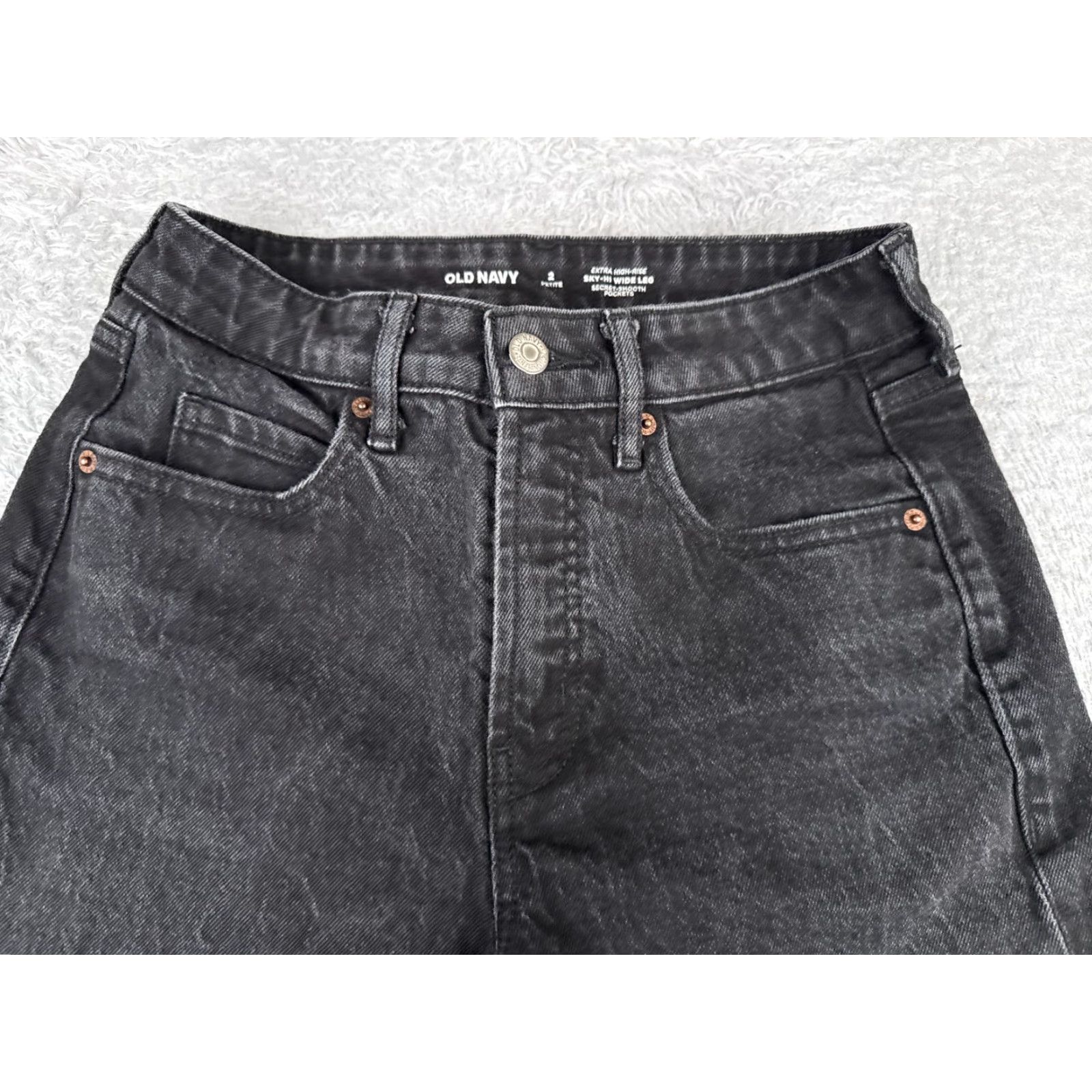 Old Navy Old Navy Jeans Women 2P Black Denim Curvy SkyHi Wide Leg Distressed Cotton 25x26 Size 26" / US 2 / IT 38 - 4 Thumbnail