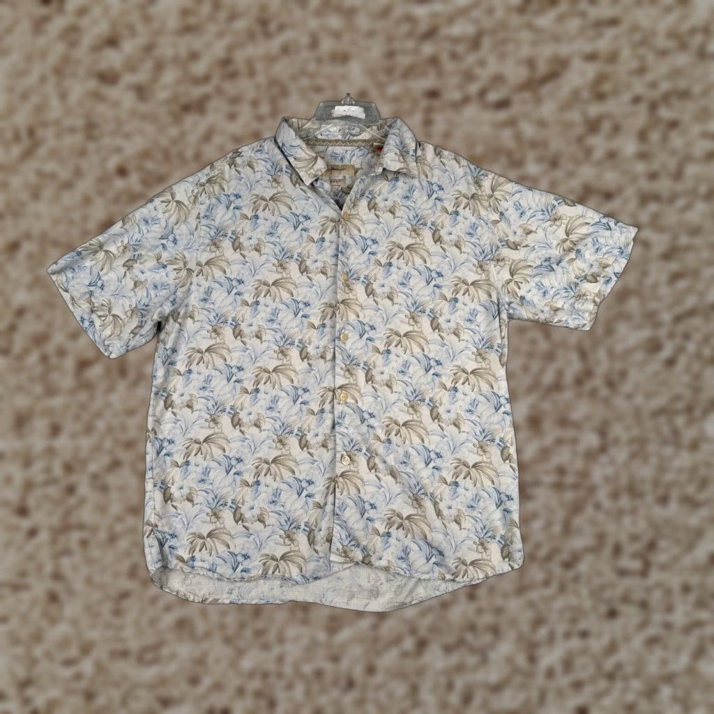 Tommy Bahama Tommy Bahama Shirt Men Large Blue Floral Palm Pattern 100% Silk Hawaiian Beach Size US L / EU 52-54 / 3 - 1 Thumbnail
