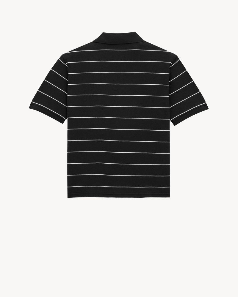 Saint Laurent Paris oc11z0126 792177 Cassandre Polo Shirt in Striped Piqué Black Size US S / EU 44-46 / 1 - 2 Thumbnail