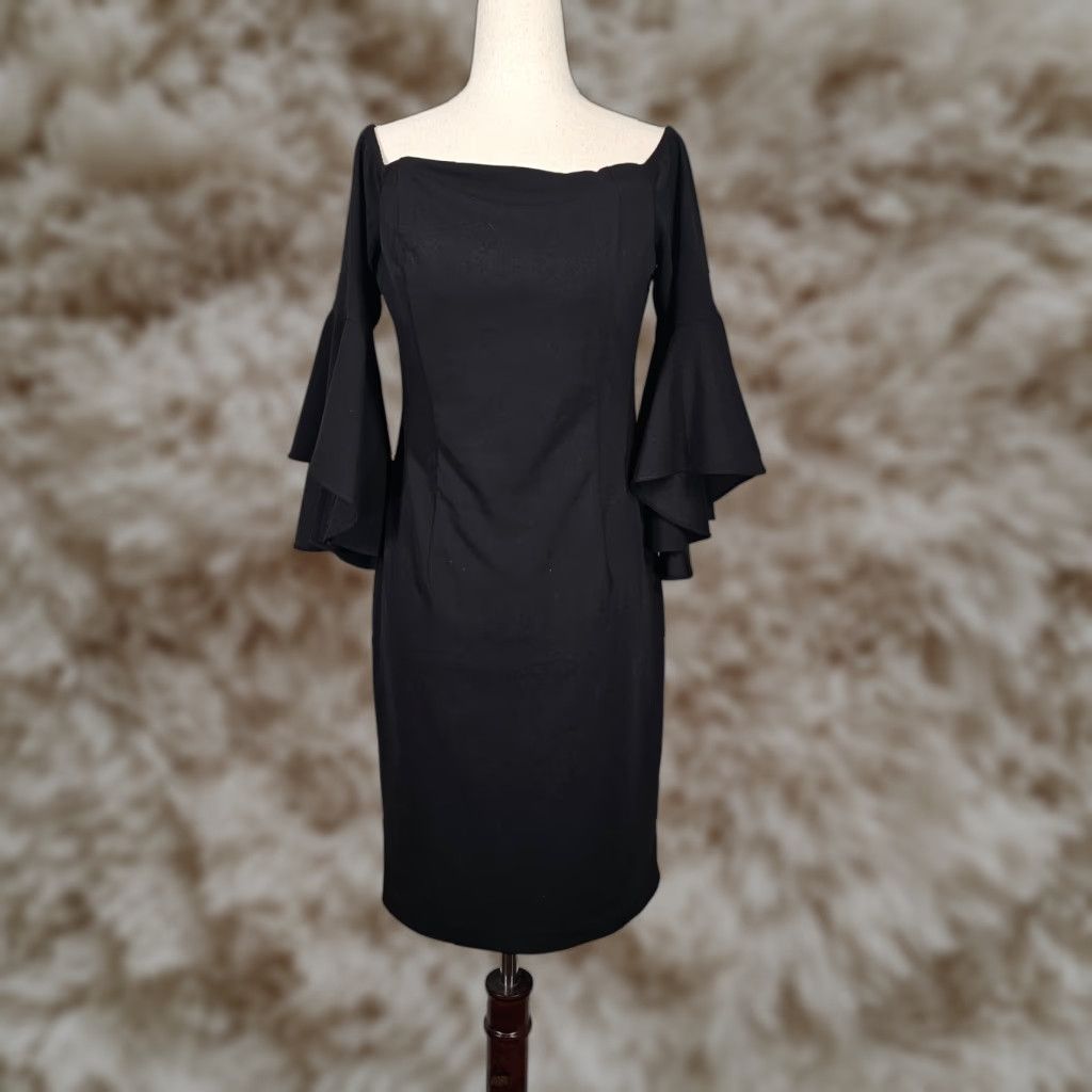 calvin klein off the shoulder bell sleeve dress Calvin Klein Purple Off-The-Shoulder Bell