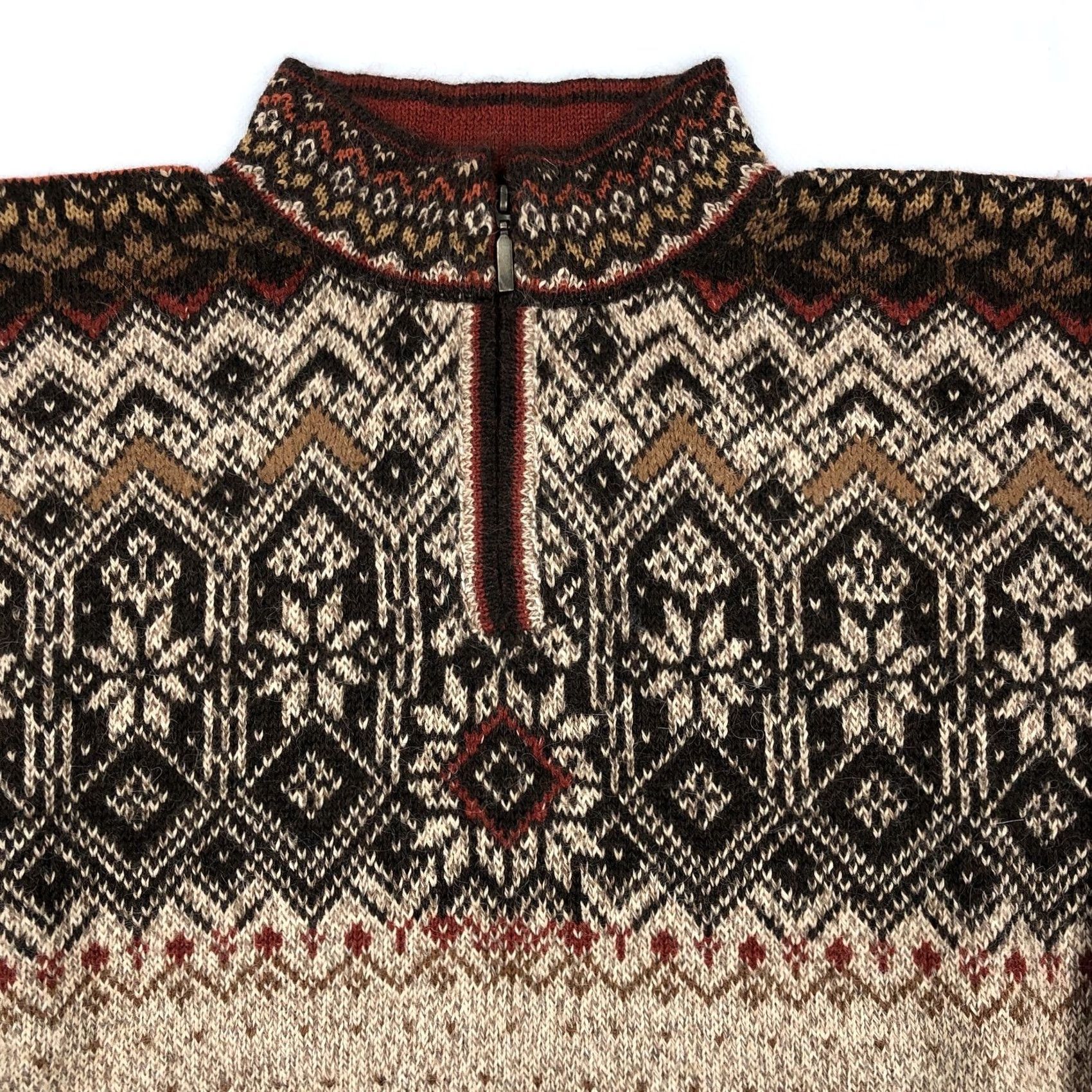 Vintage VINTAGE Intiwara Alpaca Men's L Fair Isle Quarter Zip Mock Neck Sweater 90s Size US L / EU 52-54 / 3 - 2 Thumbnail