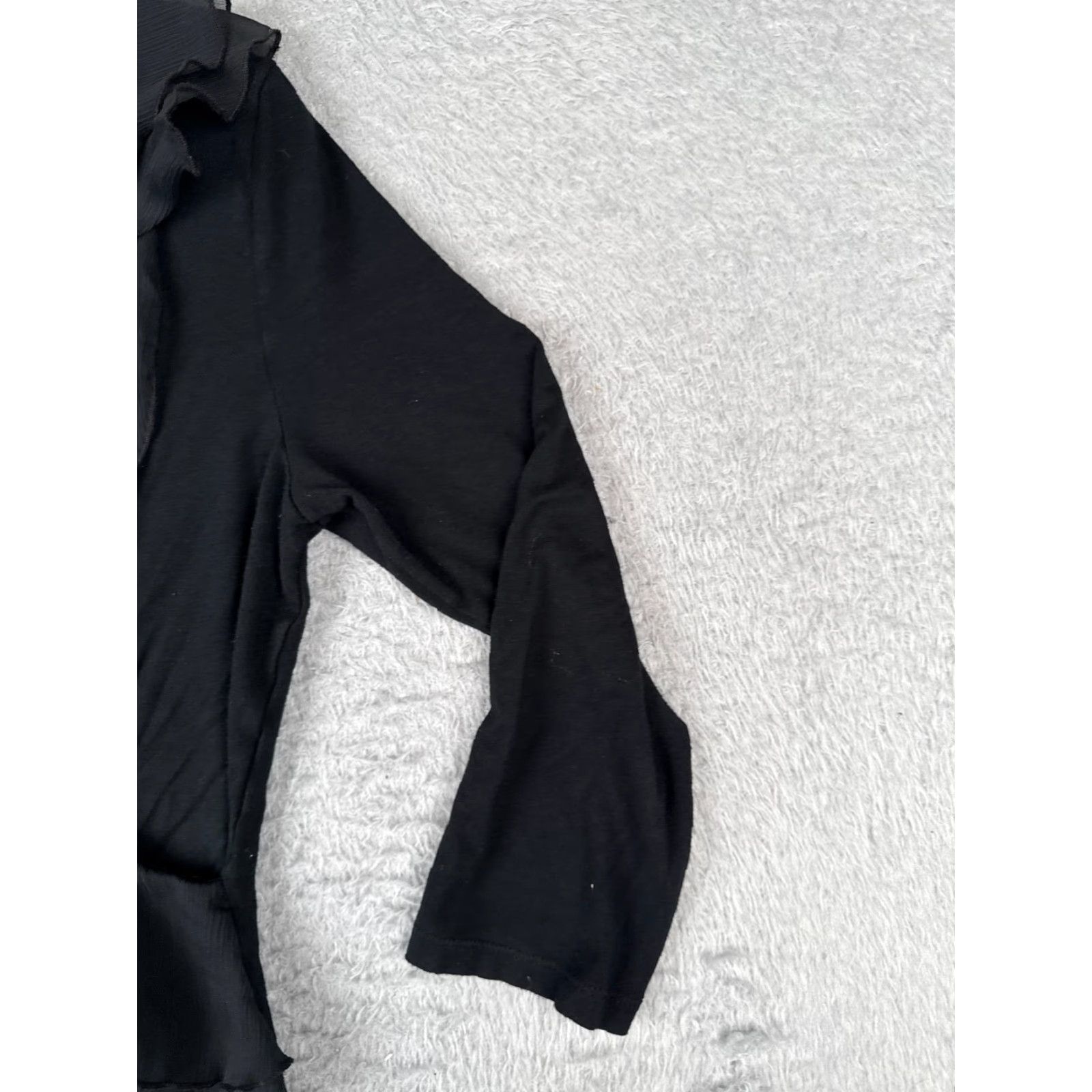 Ralph Lauren VINTAGE Ralph Lauren Women's Blouse Shirt Casual 3/4 Sleeve V-Neck Black Medium Jersey Ruffle All Seasons Size M / US 6-8 / IT 42-44 - 2 Thumbnail