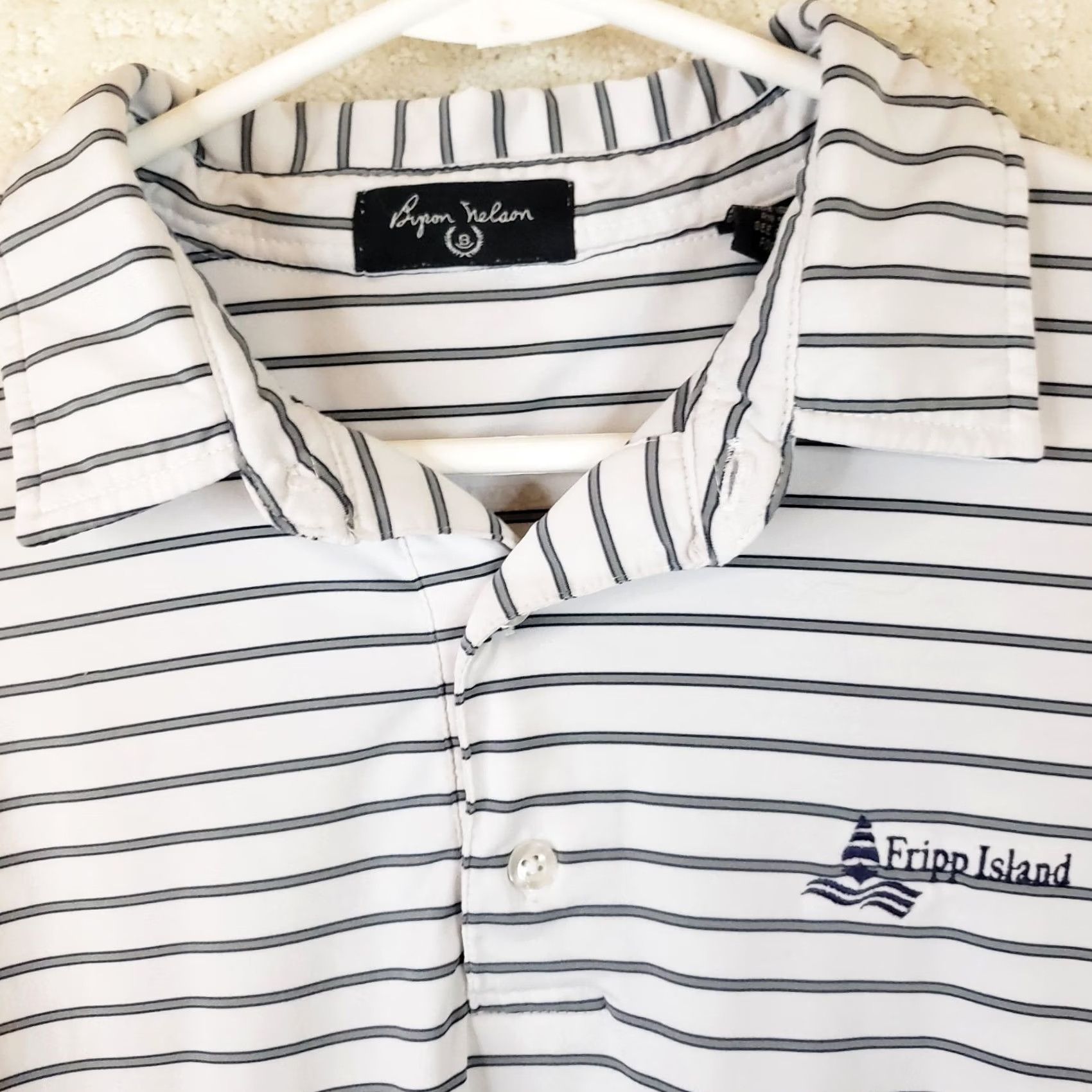Vintage Byron Nelson Polo Mens M White Gray Striped Short Sleeve Shirt Golf Size US M / EU 48-50 / 2 - 4 Thumbnail