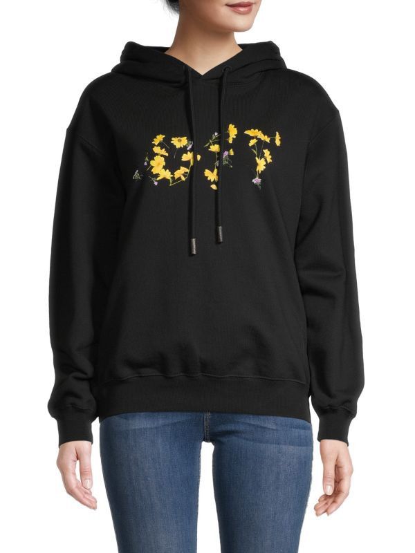 Off-White Off-White Cotton Floral Logo Hoodie Black Large Size L / US 10 / IT 46 - 2 Thumbnail