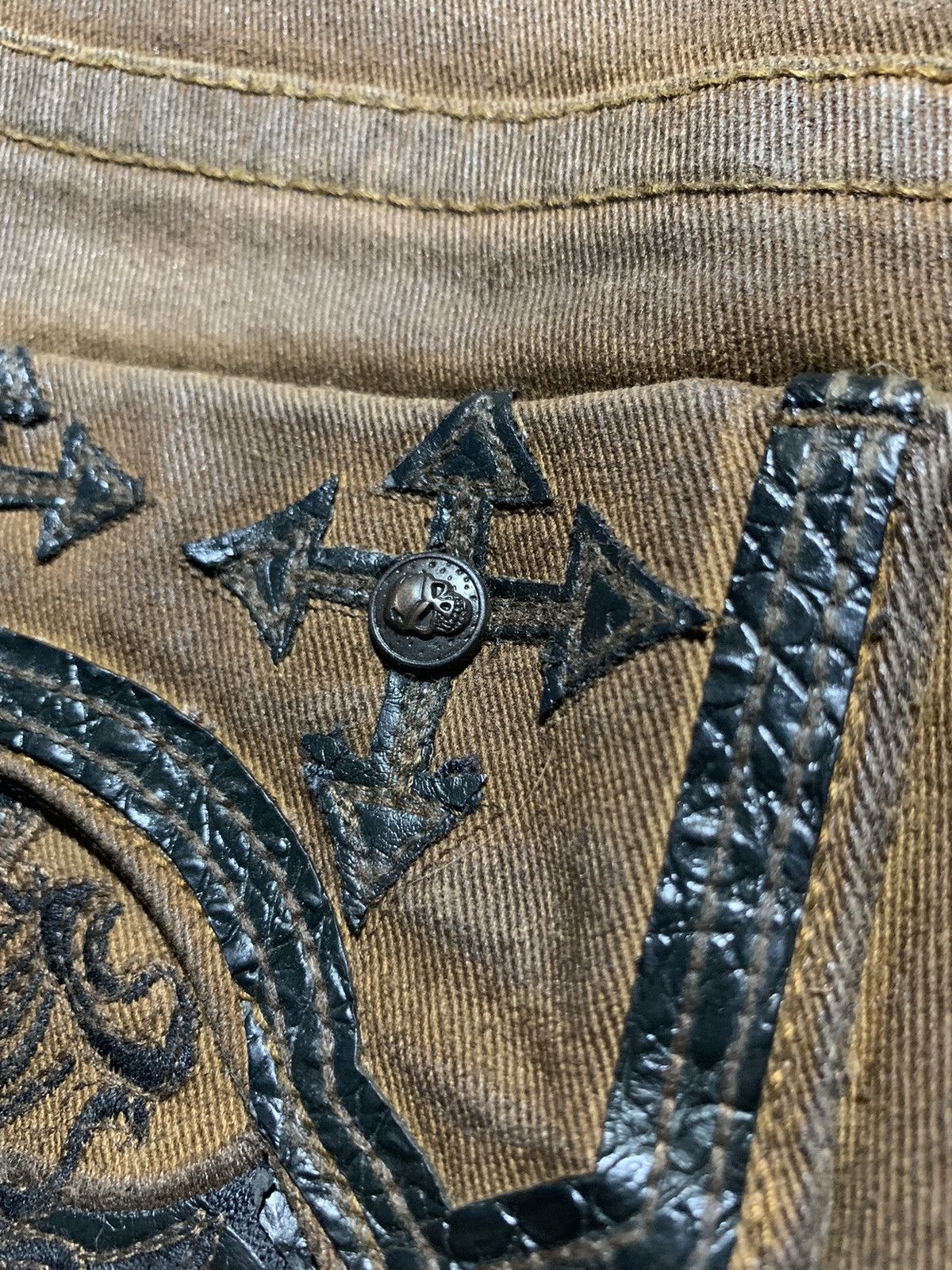 14th Addiction Cloud72 side laces cross skull patches brown wax denim Size US 27 - 11 Thumbnail