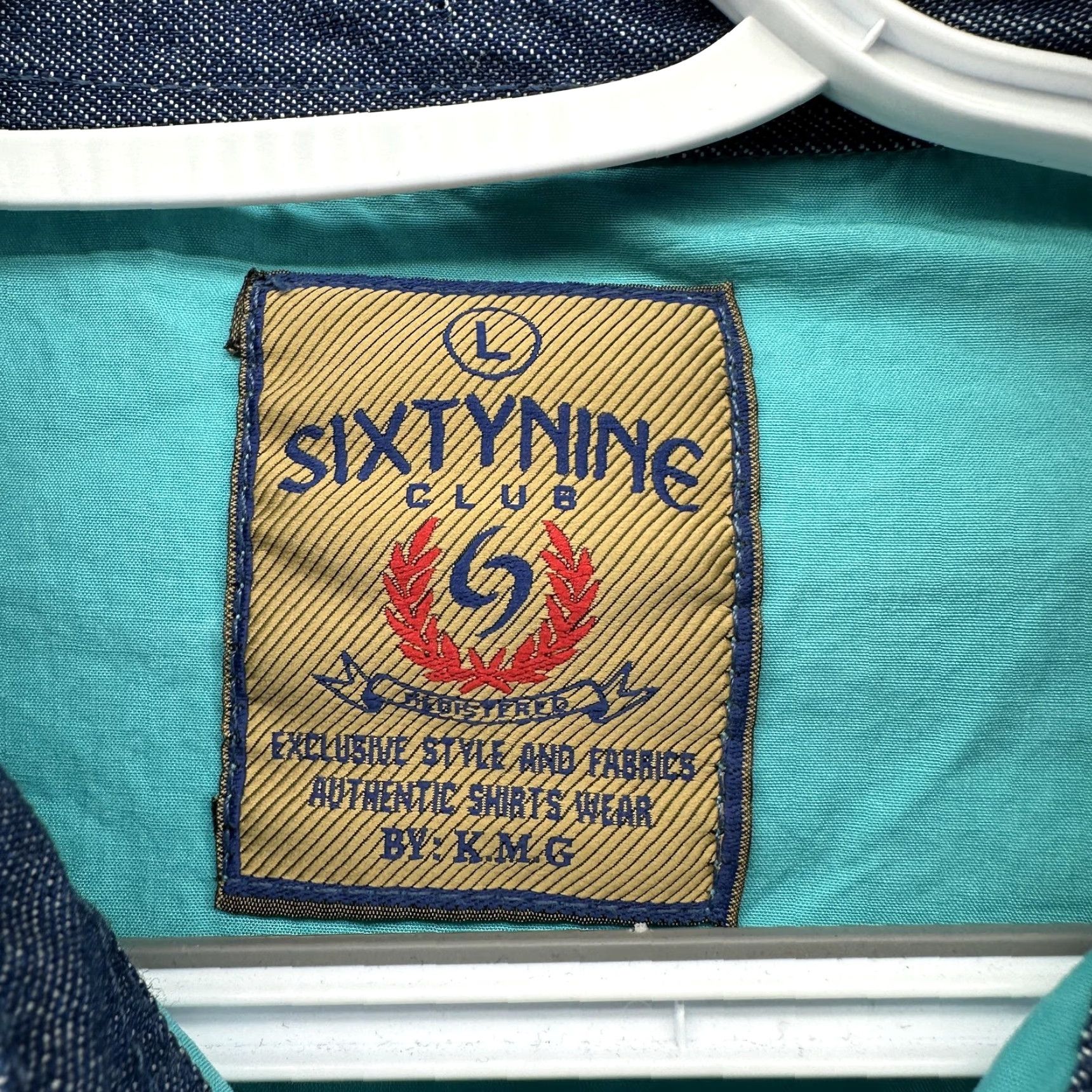 Denime Sixtynine Club Shirt Mens Large Turquoise Blue Long Sleeve Button Up Denim Trim Size US L / EU 52-54 / 3 - 3 Thumbnail