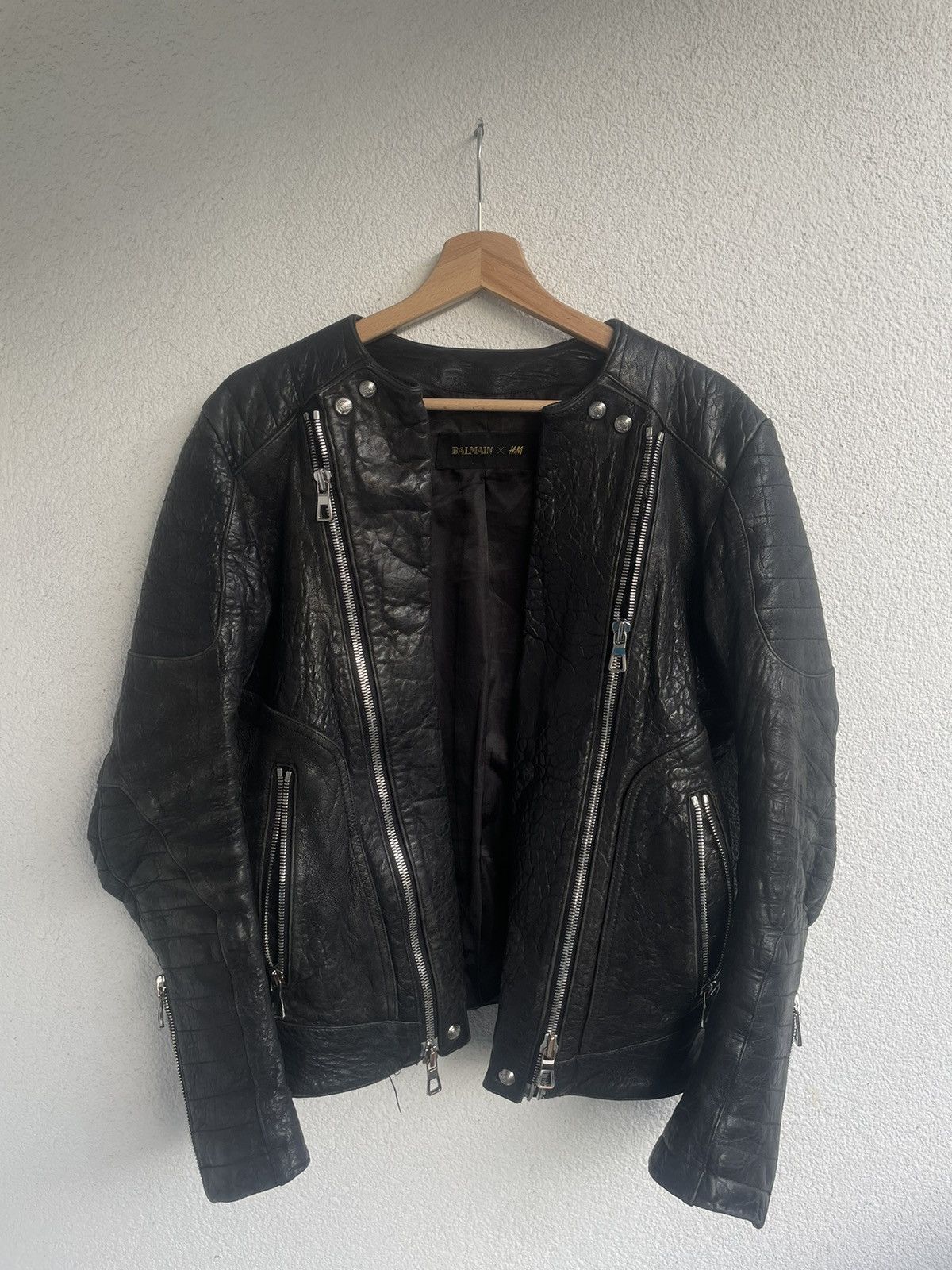 【BALMAIN】\"Lamb leather coat\" 90's Rare Balmain Lamb Leather Jacket Large XL No Collar Lining