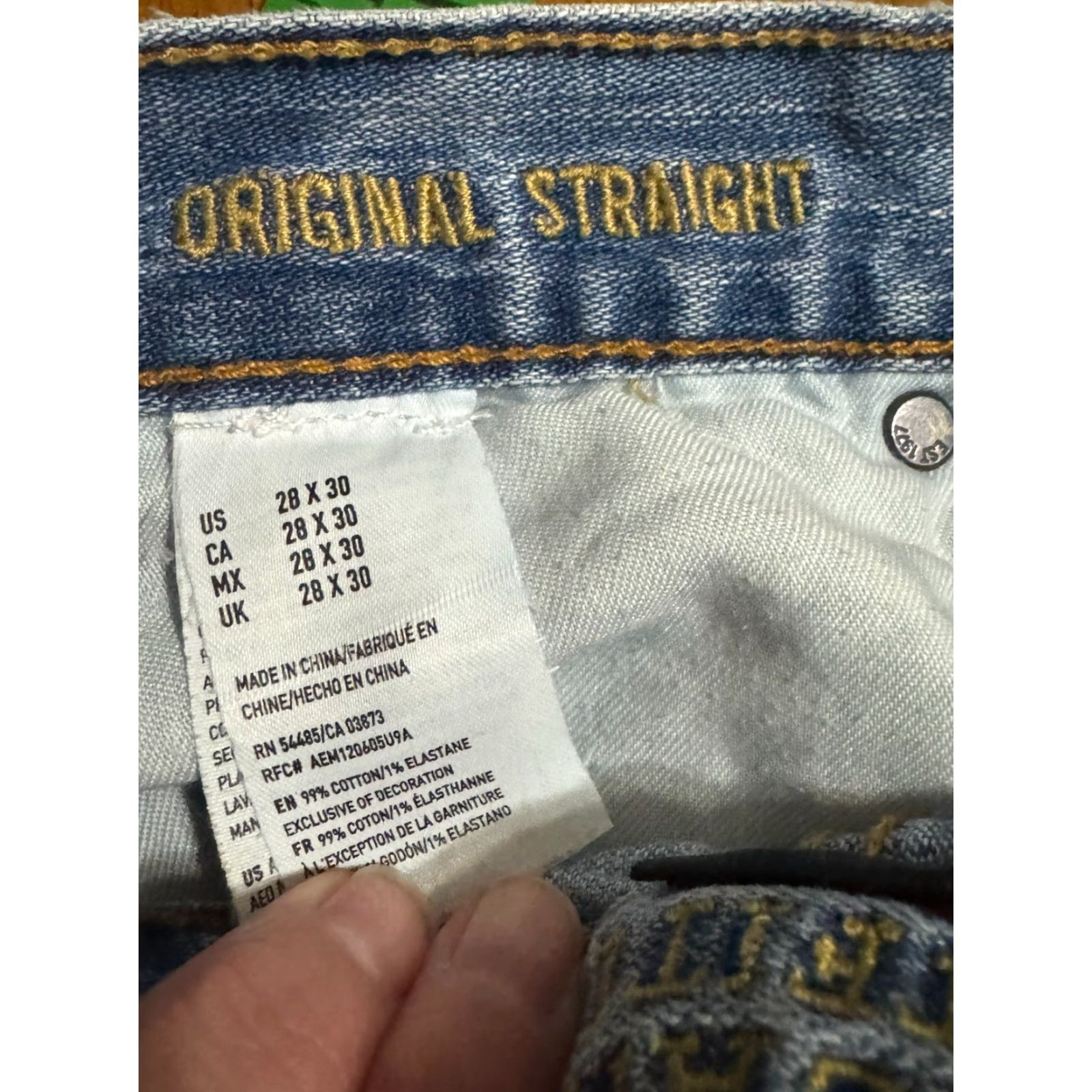 American Eagle Outfitters American Eagle Jeans Mens 28x30 Original Straight Light Wash Jeans Regular Blue 5-Pocket Stretch Denim Casual Mens Size US 28 / EU 44 - 3 Thumbnail