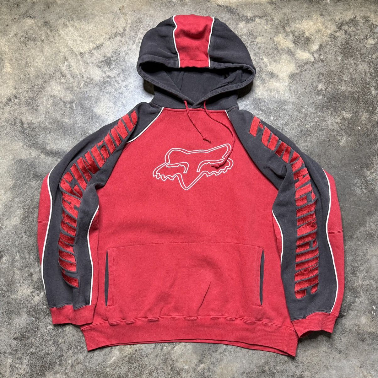 vintage fox racing baggy biker faded black hoodie