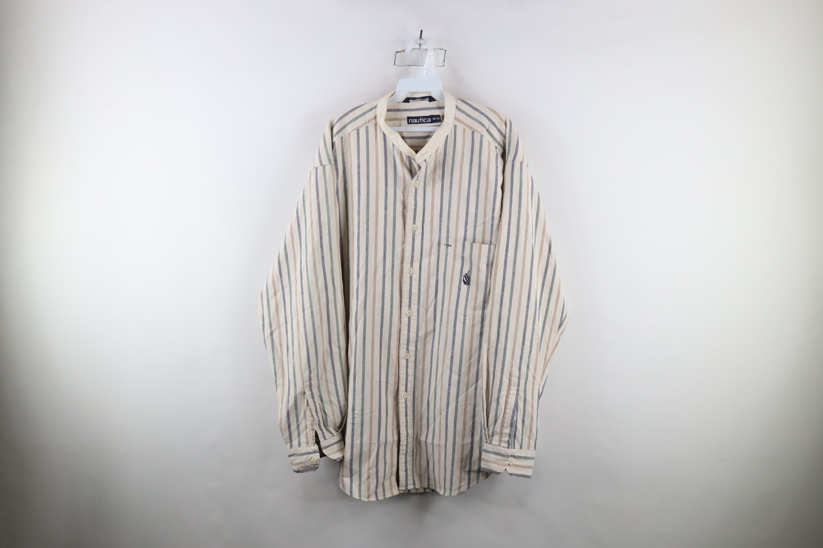 Nautica × Vintage Vintage 90s Nautica Rainbow Striped Band Collar Button Shirt Size US XL / EU 56 / 4 - 1 Thumbnail