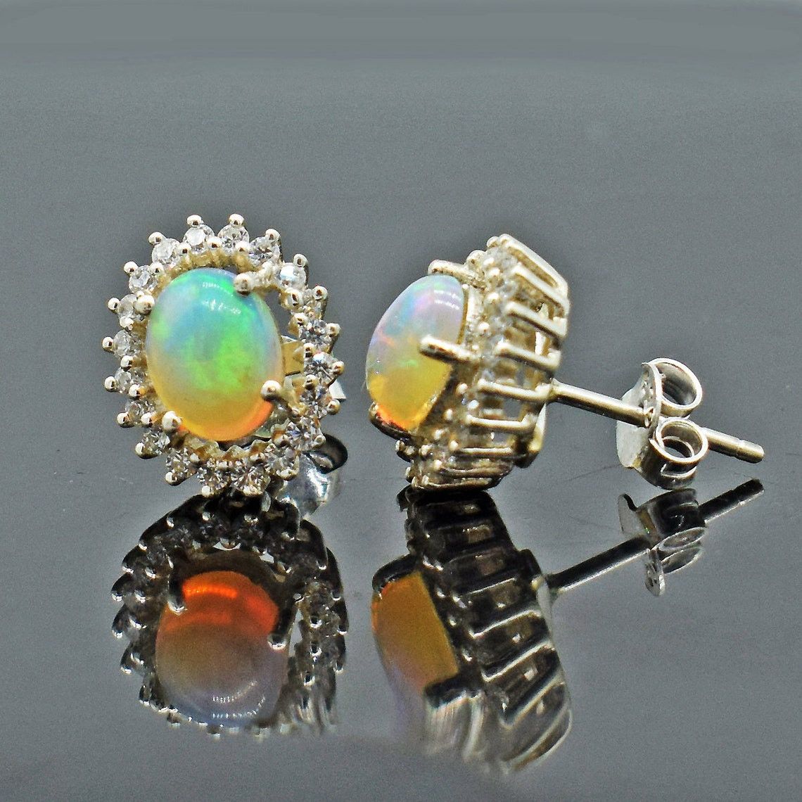 Other Natural Ethiopian Opal silver Earring, Opal Stud Earring Size ONE SIZE - 1 Thumbnail