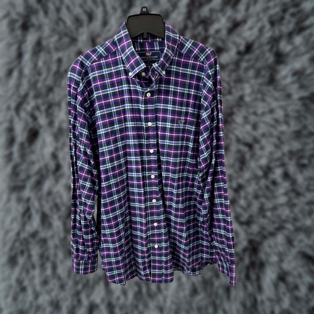 Vineyard Vines Vineyard Vines Whale Shirt Mens L Purple Green Plaid Button-Down L/S Cotton Flannel Pocketed Top Size US L / EU 52-54 / 3 - 1 Thumbnail