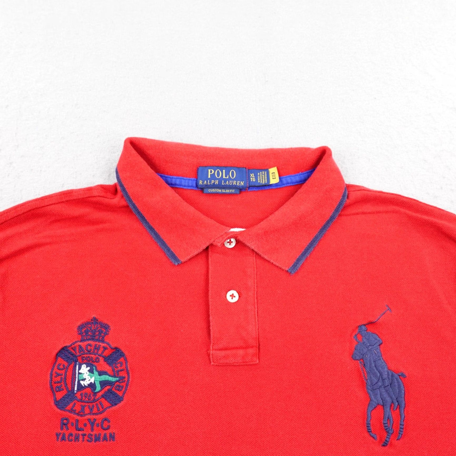 Polo Ralph Lauren Ralph Lauren Polo Shirt Mens XL Red Slim Fit Big Pony Yacht Club Crest #3 Embroidered Logo Short Sleeve Collared Knit Cotton Polo Shirt Size US XL / EU 56 / 4 - 2 Thumbnail